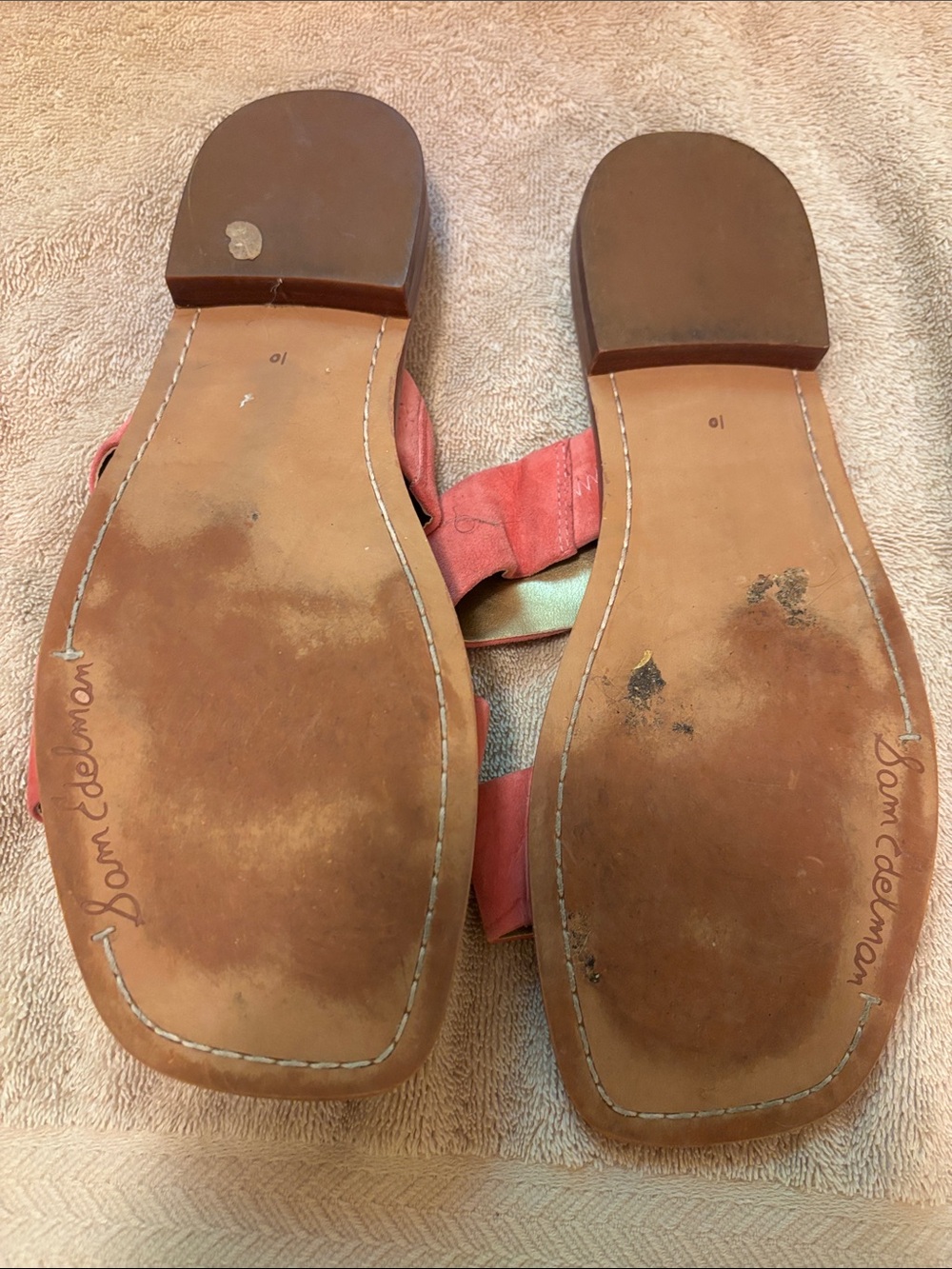 Sam Edelman Coral/Pink Suede Double-Strap Slide Sandals - size 10 - Picture 2 of 9